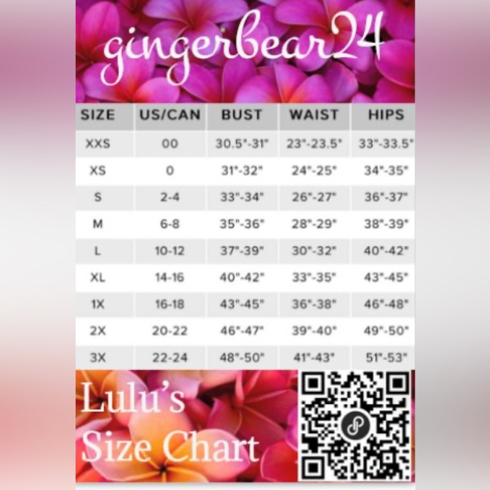 Lulu’s Size Chart, New, NWOT & Gently used curated beautiful dresses!